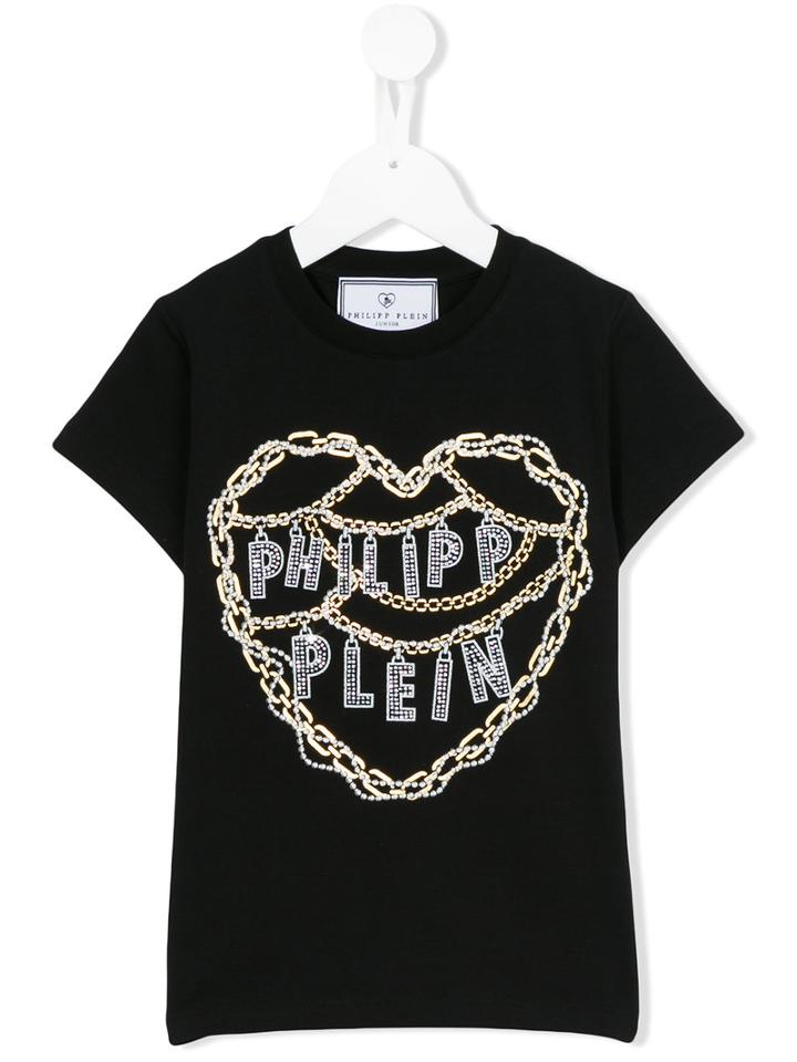 Philipp Plein Kids Logo Embellished T-shirt, Girl's, Size: 12 Yrs, Black