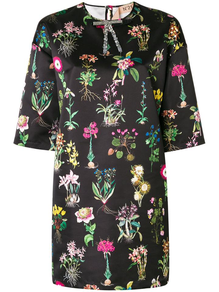 No21 Flower Print Shift Dress - Black