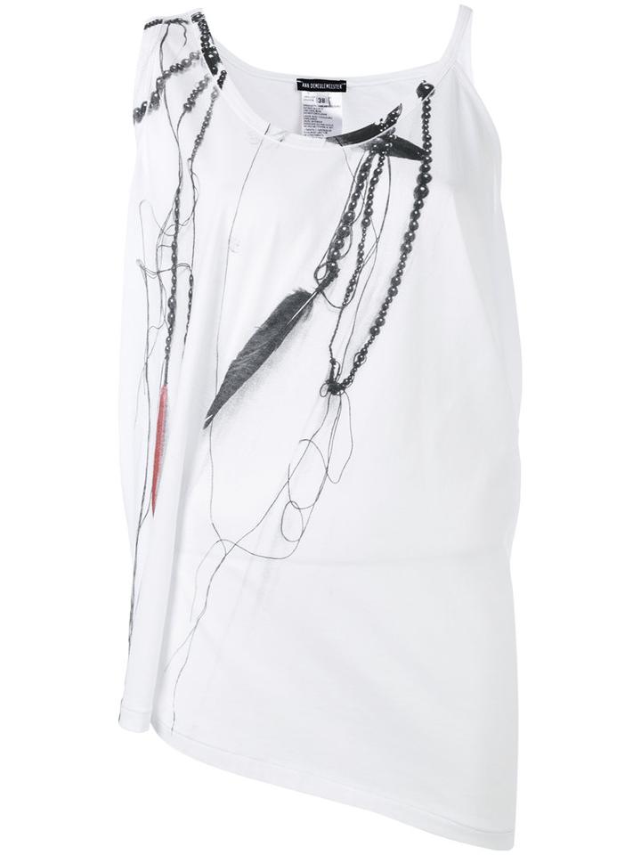 Ann Demeulemeester - Sleeveless Feather And Chain Print Top - Women - Cotton - 38, White, Cotton