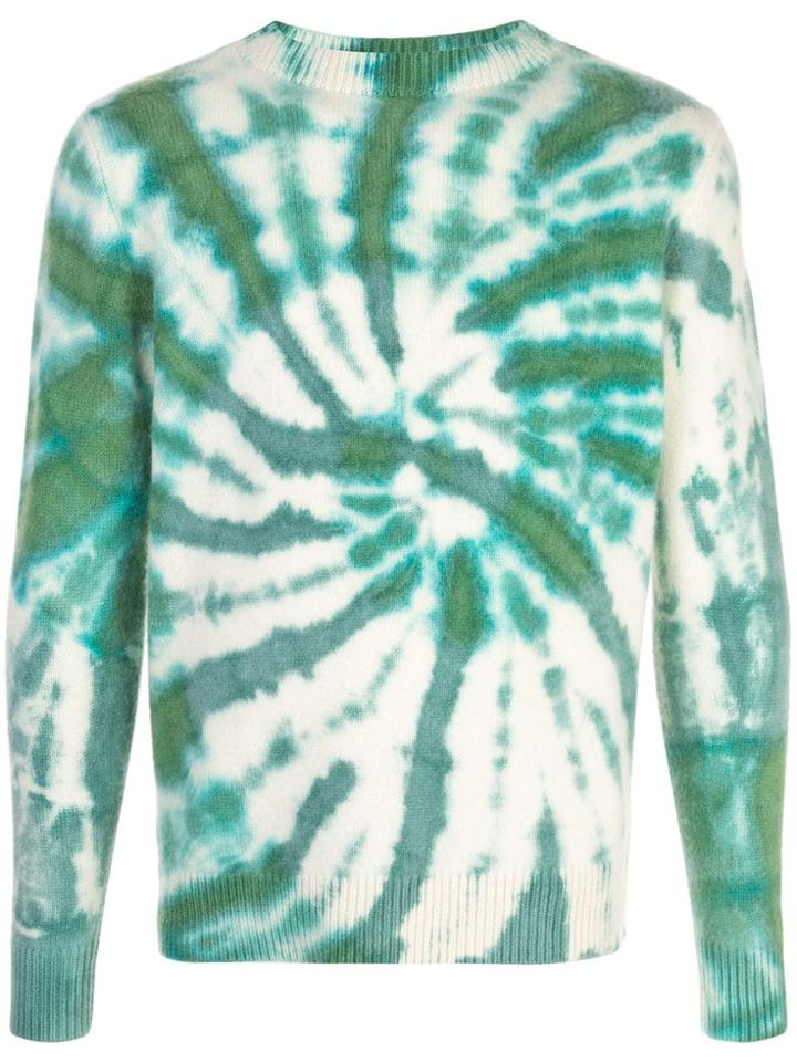 The Elder Statesman Blizzard Dye Cashmere Sweater - Green