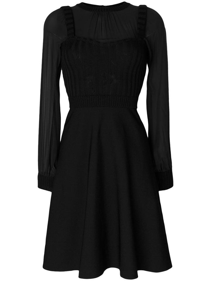 Valentino - A-line Short Dress - Women - Silk/polyester/spandex/elastane/virgin Wool - S, Black, Silk/polyester/spandex/elastane/virgin Wool