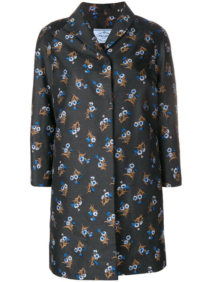 Prada Vintage Floral-print Coat - Black