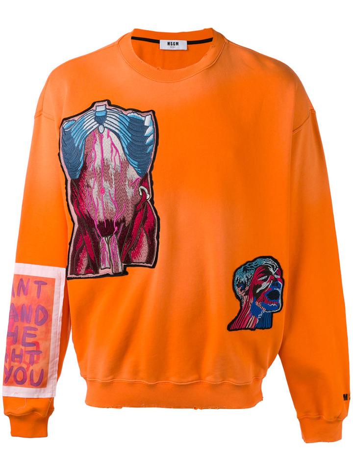 Msgm Embellished Sweatshirt, Men's, Size: Small, Yellow/orange, Cotton