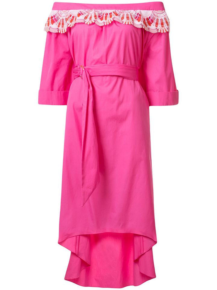 Peter Pilotto Off-shoulder Lace Detail Dress, Women's, Size: 6, Pink/purple, Cotton/polyester