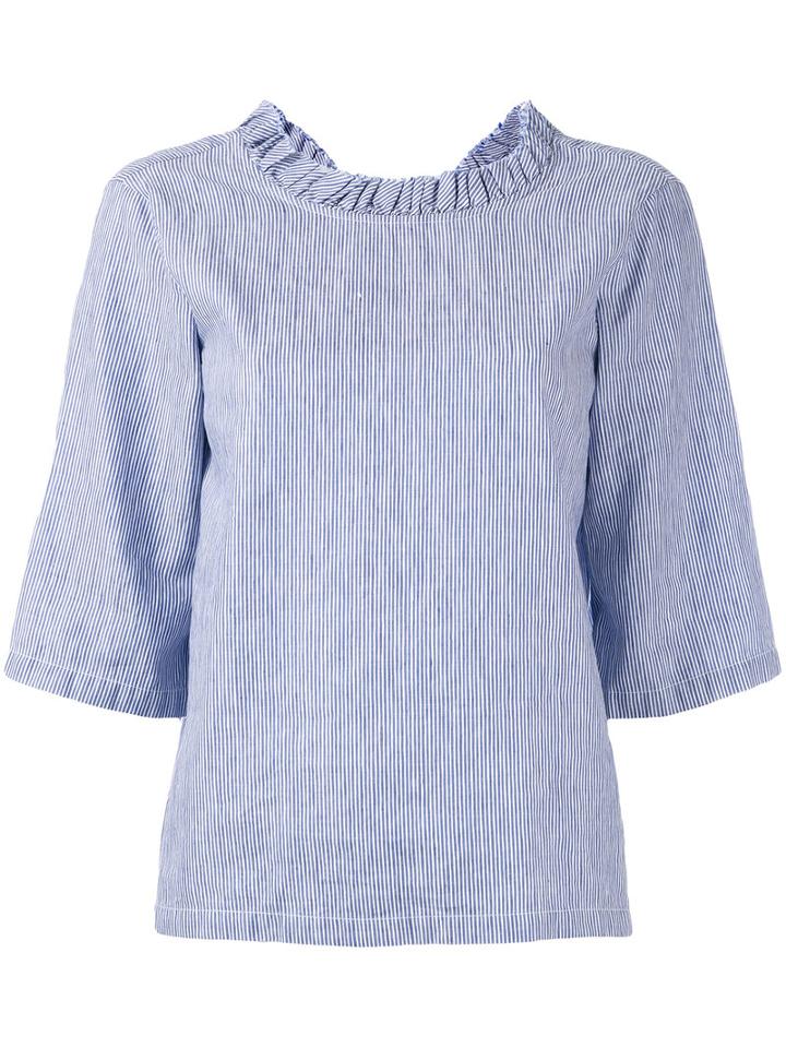 Lareida - Ruffle Trim Blouse - Women - Cotton/linen/flax - 36, Women's, Blue, Cotton/linen/flax