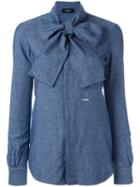 Dsquared2 Pussy Bow Shirt, Size: 40, Blue, Lyocell/linen/flax/cotton