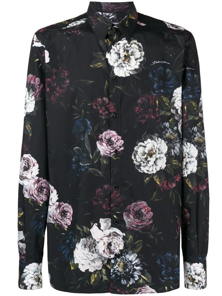 Dolce & Gabbana Peony Print Martini-fit Shirt - Black