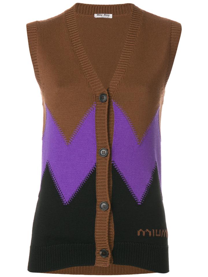 Miu Miu Color Block Sleeveless Cardigan - Brown