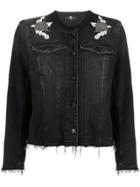 7 For All Mankind Embroiderd Patch Denim Jacket - Black