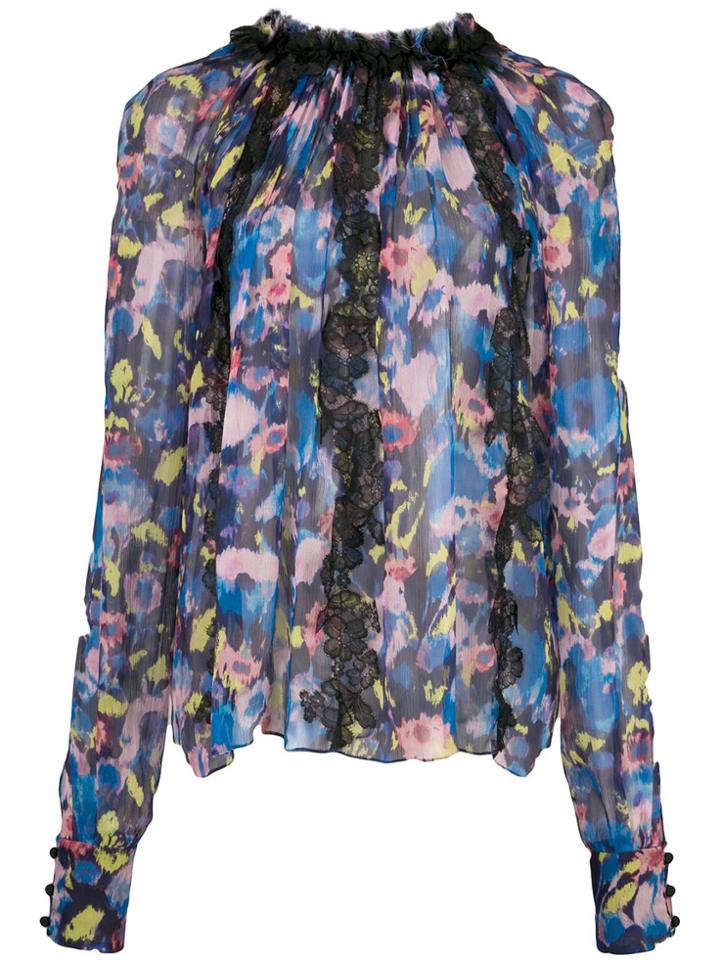 Jason Wu Collection Floral Print Sheer Blouse - Blue