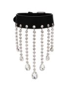Alessandra Rich Black Crystal Fringe Leather Choker Necklace