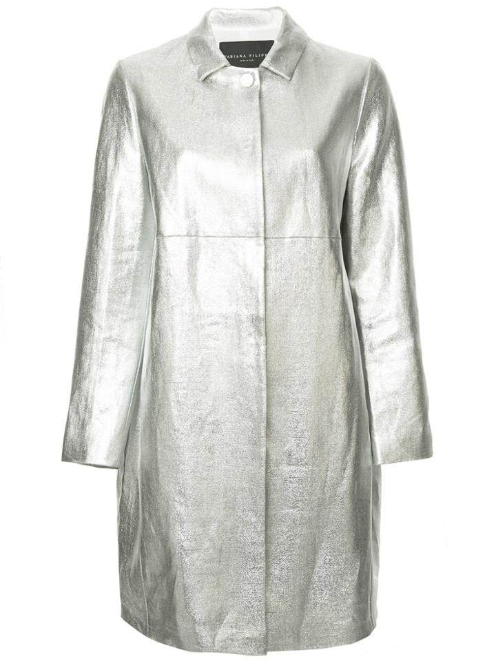 Fabiana Filippi Metallic Effect Single Breasted Coat - Silver
