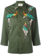 Night Market Peacocks Military Jacket, Women's, Green, Cotton/polyester/glass/metal