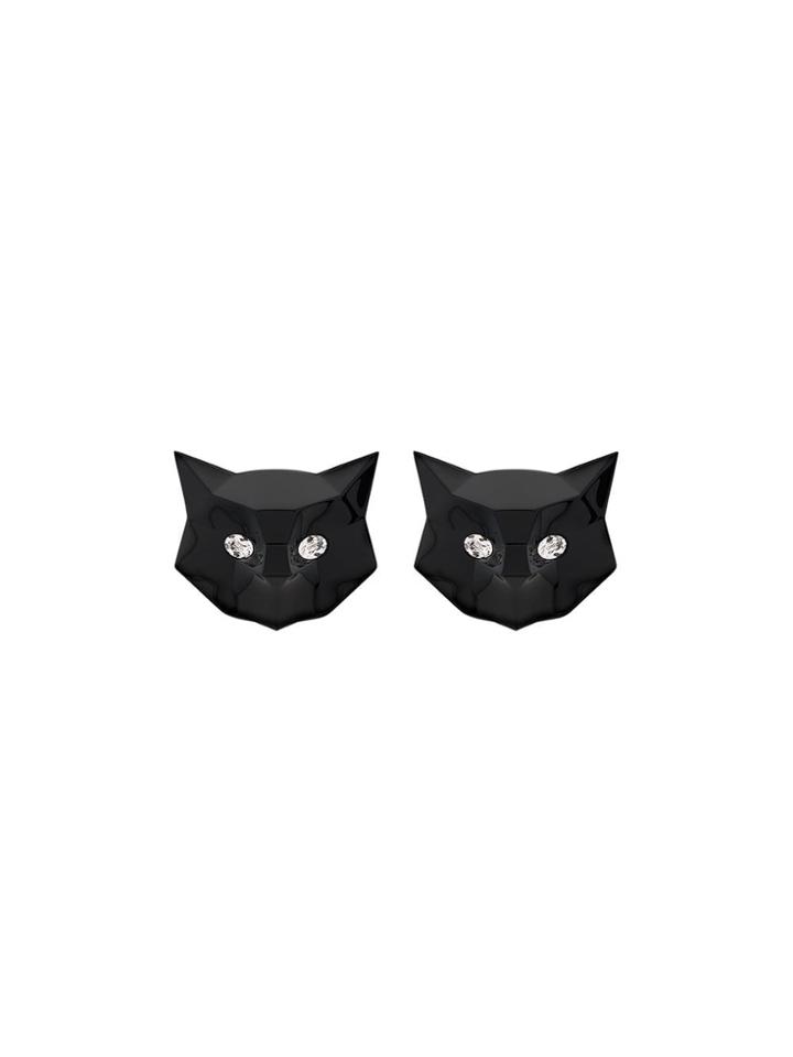 Miu Miu Black Crystal Embellished Cat Earrings
