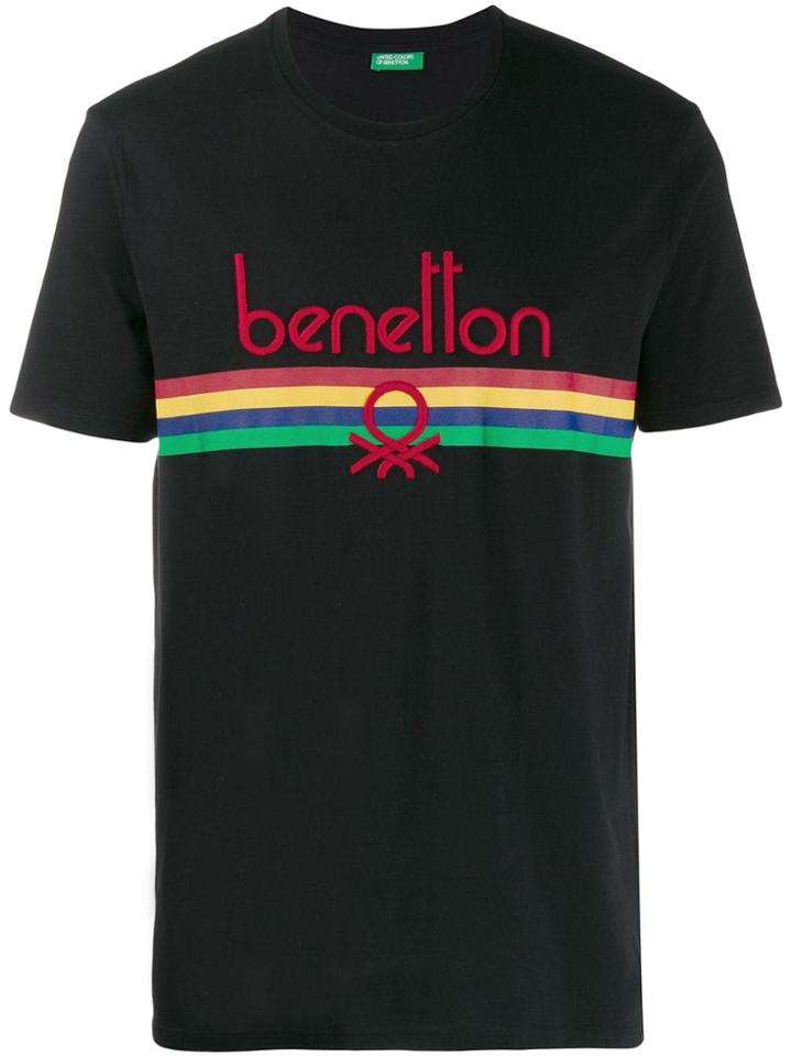 Benetton Logo Embroidered T-shirt - Black