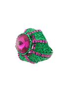 Gucci Crystal Pink And Green Pincushion Ring