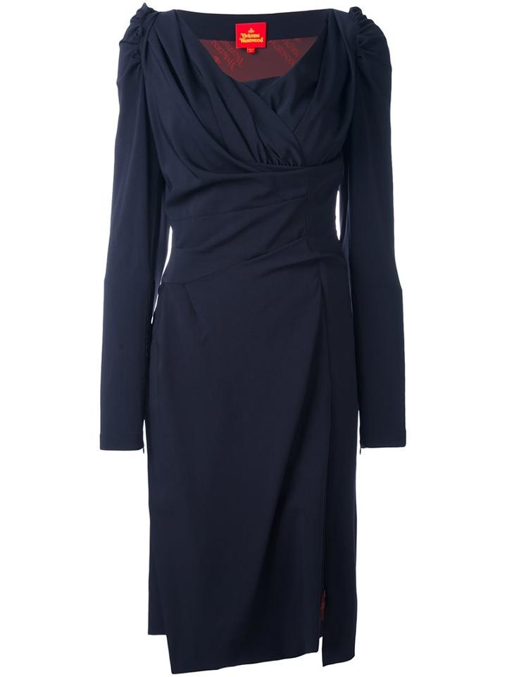 Vivienne Westwood Red Label Elongated Sleeves V-neck Dress, Women's, Size: 44, Blue, Polyester/spandex/elastane/viscose/virgin Wool