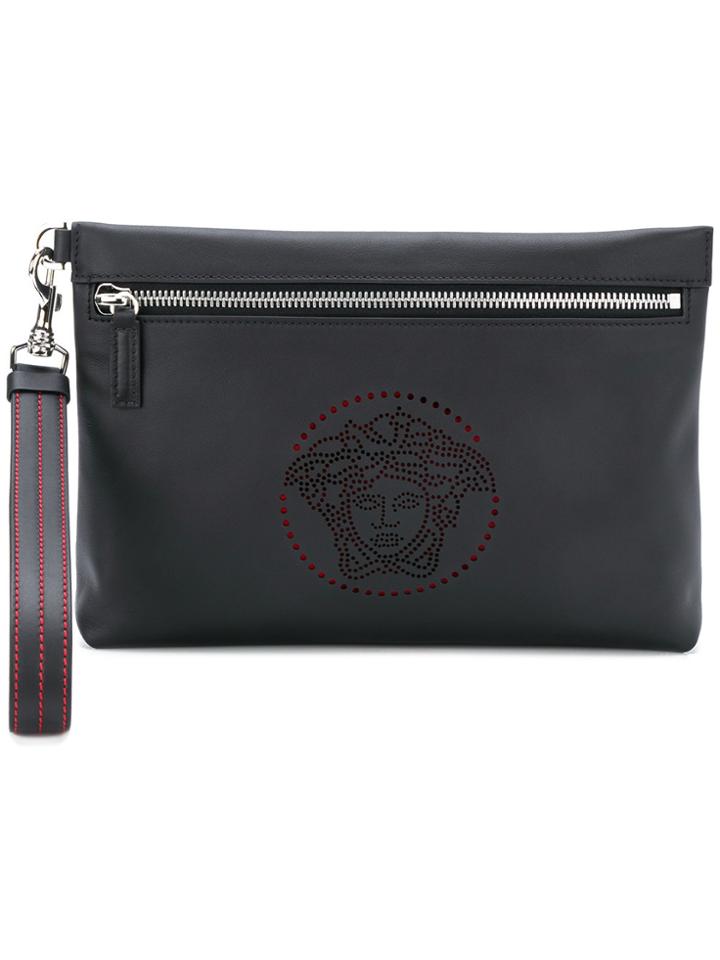 Versace Perforated Medusa Clutch - Black
