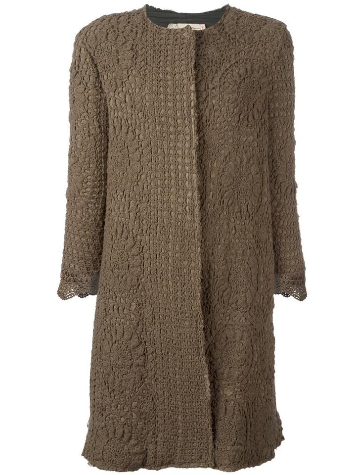 By Walid Three-quarter Sleeve Crochet Coat, Women's, Size: Medium, Green, Cotton