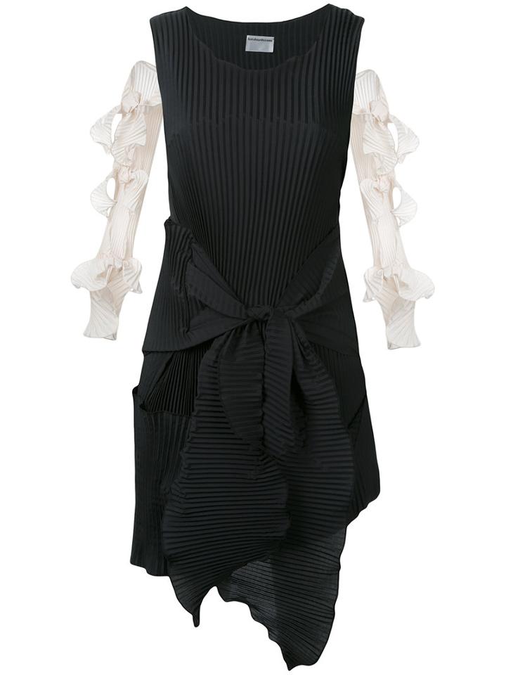 Kotohayokozawa Cold Shoulder Pleated Dress, Women's, Size: Medium, Black, Polyester