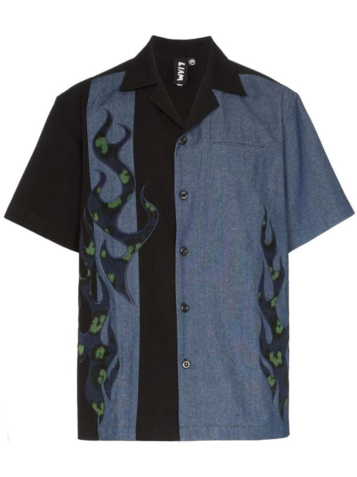 Liam Hodges Fire Ball Two-tone Short-sleeved Cotton Shirt - Black
