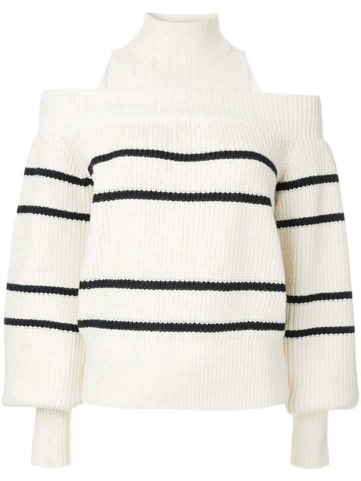 Self-portrait Striped Cold Shoulder Jumper - White