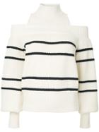 Self-portrait Striped Cold Shoulder Jumper - White