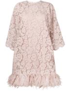 Valentino Feather Hem Shift Dress - Neutrals