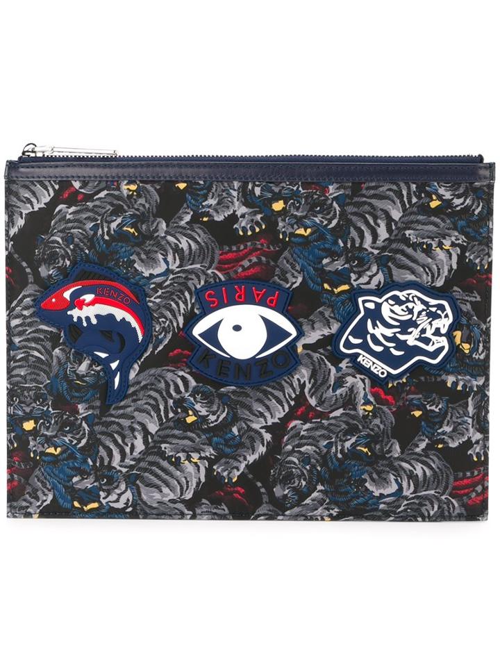 Kenzo Multi Icon Clutch, Men's, Blue, Nylon/leather/rubber