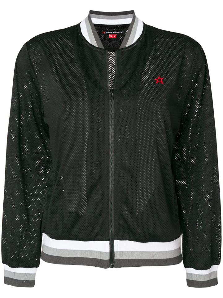 Perfect Moment Rainbow Mesh Bomber Jacket - Black