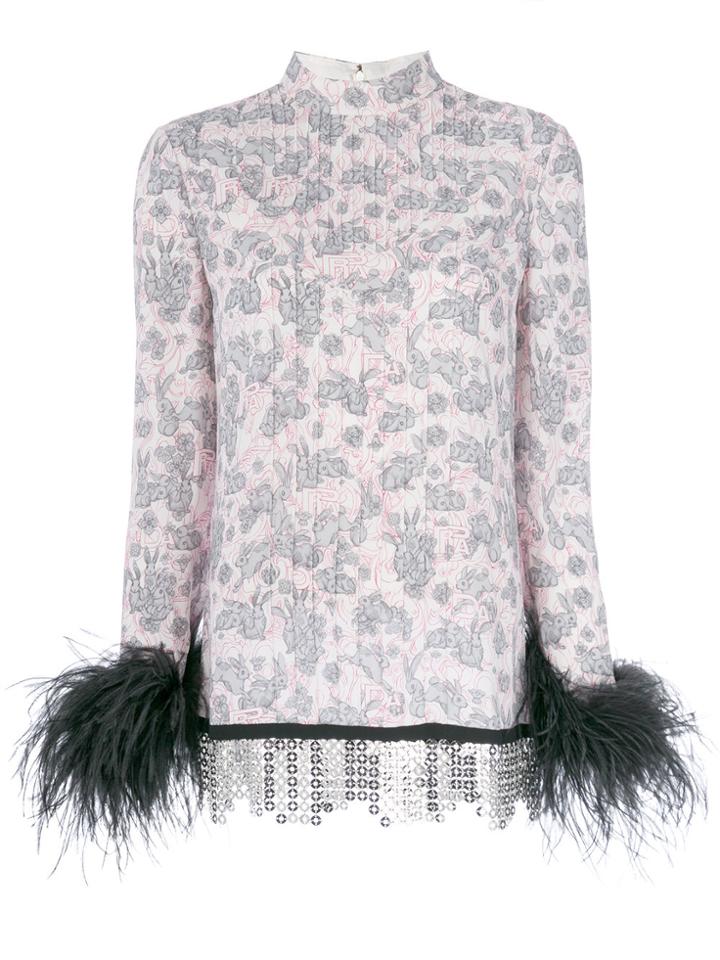Prada Rabbit Print Feather-trim Blouse - White