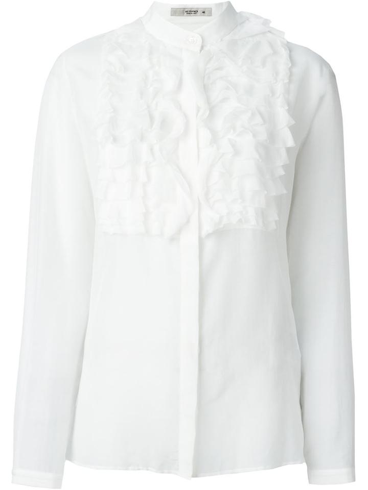 Etro Ruffled Bib Shirt, Women's, Size: 44, White, Silk/cotton