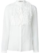 Etro Ruffled Bib Shirt, Women's, Size: 44, White, Silk/cotton
