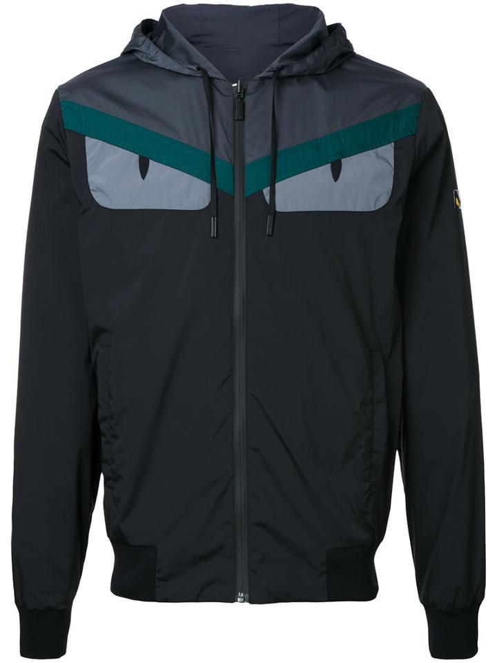 Fendi Monster Hooded Lightweight Jacket, Men's, Size: 52, Grey, Polyamide/spandex/elastane
