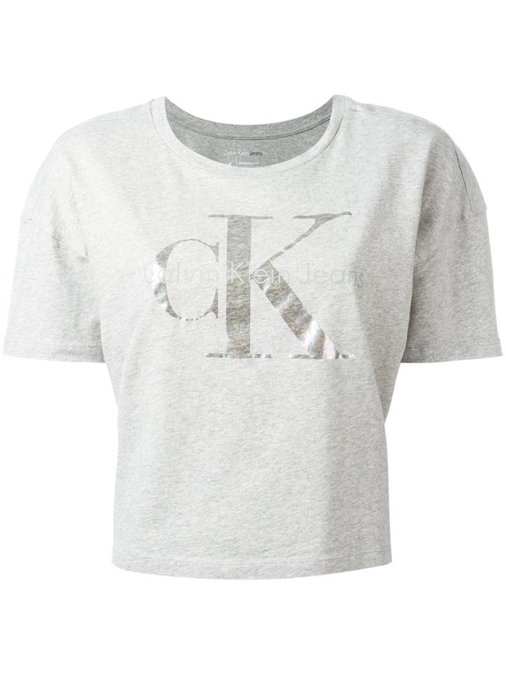 Calvin Klein Jeans Cropped T-shirt With Print, Women's, Size: Large, Grey, Cotton