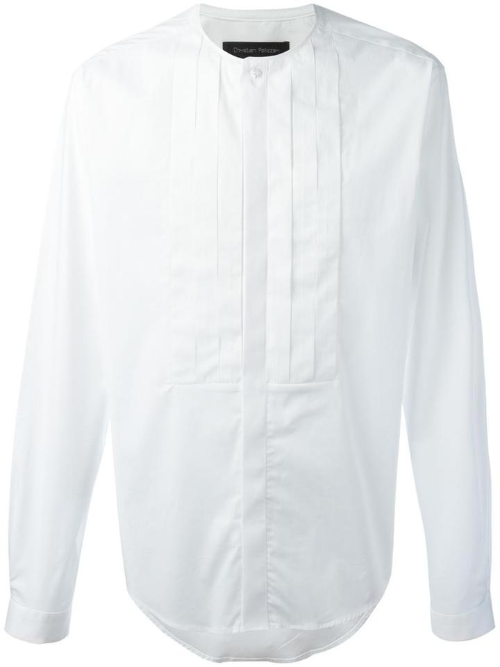 Christian Pellizzari Pleated Bib Shirt, Men's, Size: 48, White, Cotton
