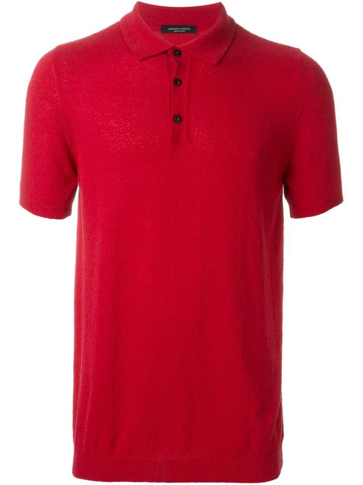 Roberto Collina Shortsleeved Knit Polo Shirt, Men's, Size: 52, Red, Cotton/polyamide