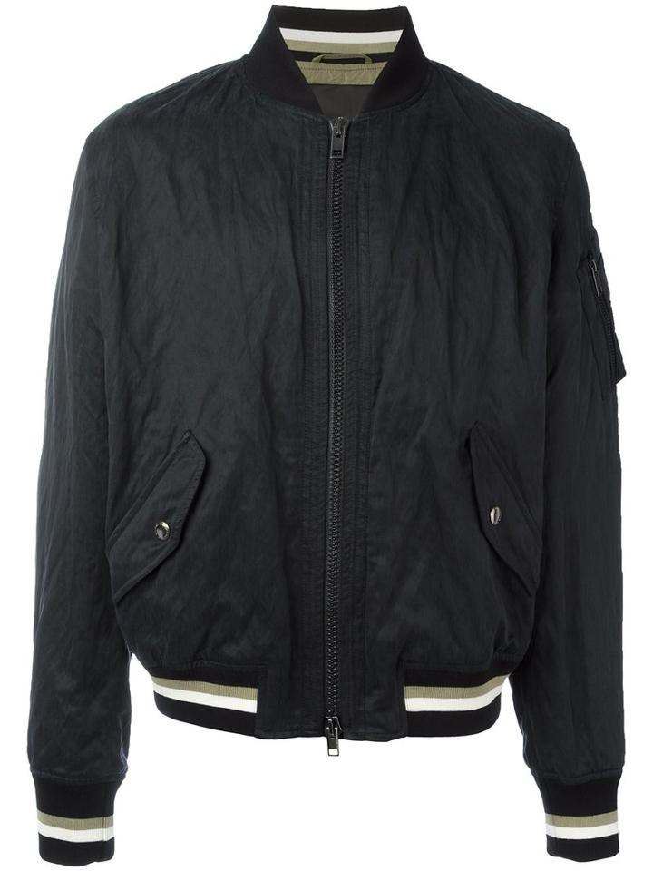 Ermanno Scervino Striped Detail Bomber Jacket, Men's, Size: 52, Black, Cupro/cotton/metallic Fibre/polyester