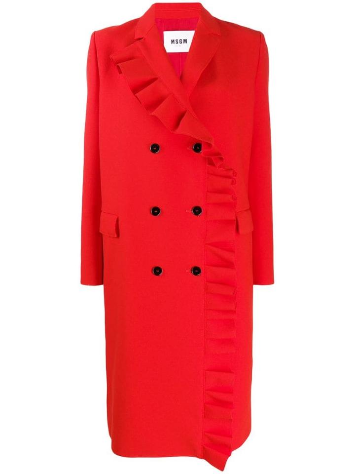 Msgm Ruffle Trim Mid-length Coat - Red