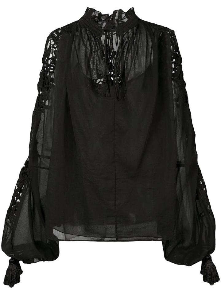 Oscar De La Renta Lacework Panel Blouse - Black
