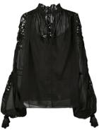 Oscar De La Renta Lacework Panel Blouse - Black