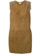 Saint Laurent Fringed Shift Dress, Women's, Size: 40, Brown, Goat Skin/metal Other