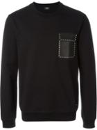 Fendi Chest Pocket Sweatshirt, Men's, Size: 52, Black, Cotton/spandex/elastane/brass