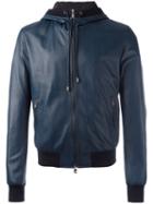 Dolce & Gabbana Hooded Bomber Jacket, Men's, Size: 48, Blue, Lamb Skin/viscose/acetate/polyamide