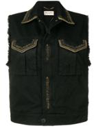 Saint Laurent Embroidered Denim Vest - Black