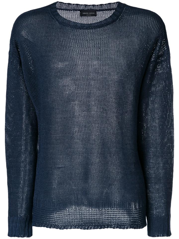 Roberto Collina Distressed Crew Neck Sweater - Blue