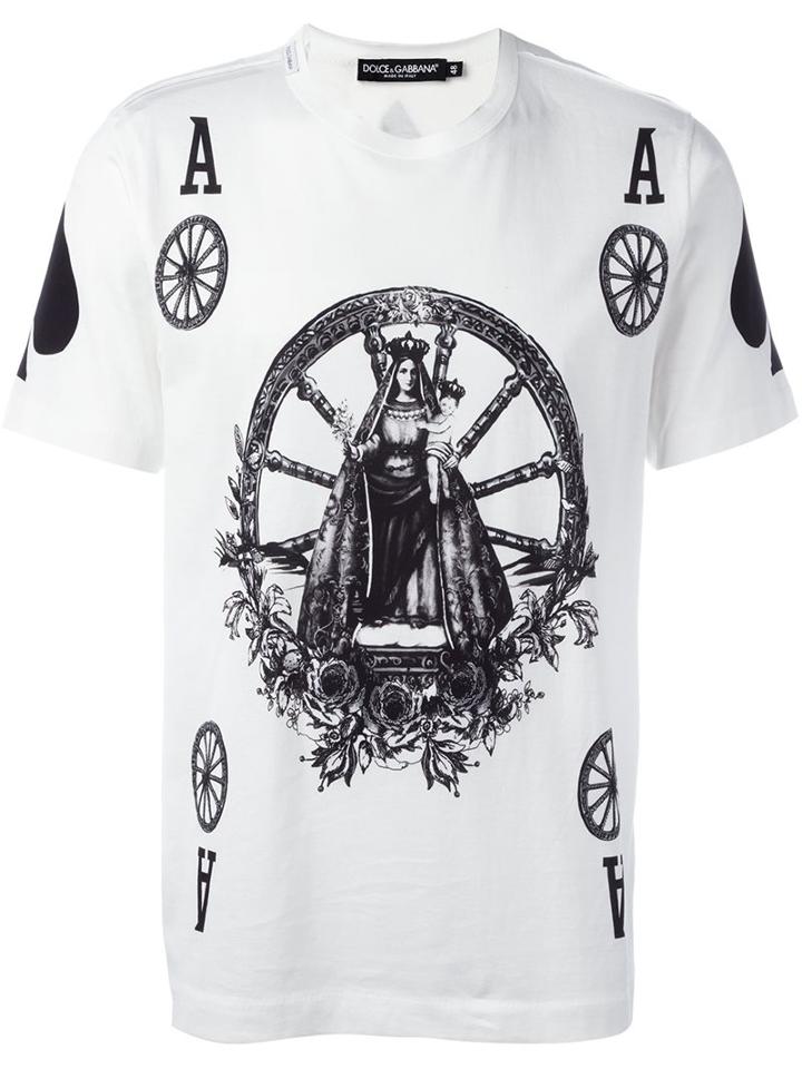 Dolce & Gabbana Virgin Mary Print T-shirt, Men's, Size: 46, White, Cotton