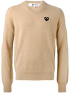 Comme Des Garçons Play Heart Logo V-neck Sweater, Men's, Size: Large, Nude/neutrals, Wool