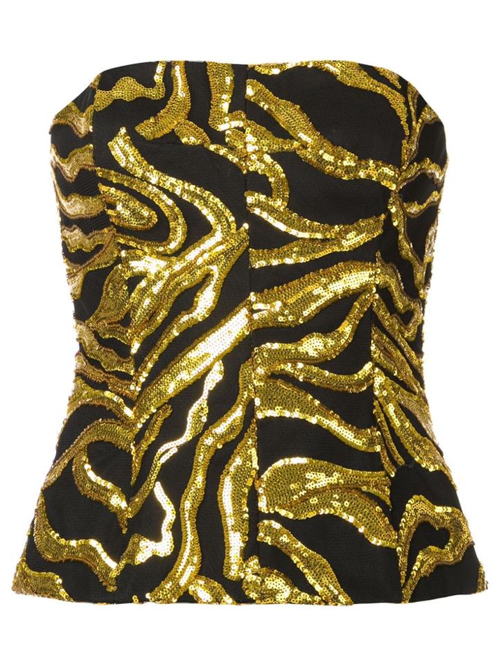 Halpern Sequin Embroidered Crop Top - Gold