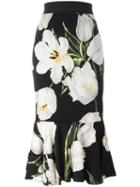 Dolce & Gabbana Tulip Print Peplum Skirt, Women's, Size: 40, Black, Silk/spandex/elastane
